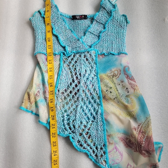 VTG Y2K Ogo Geral Asymmetrical Mesh Top Fairycore Whimsigoth Crochet Paisley - Picture 12 of 13